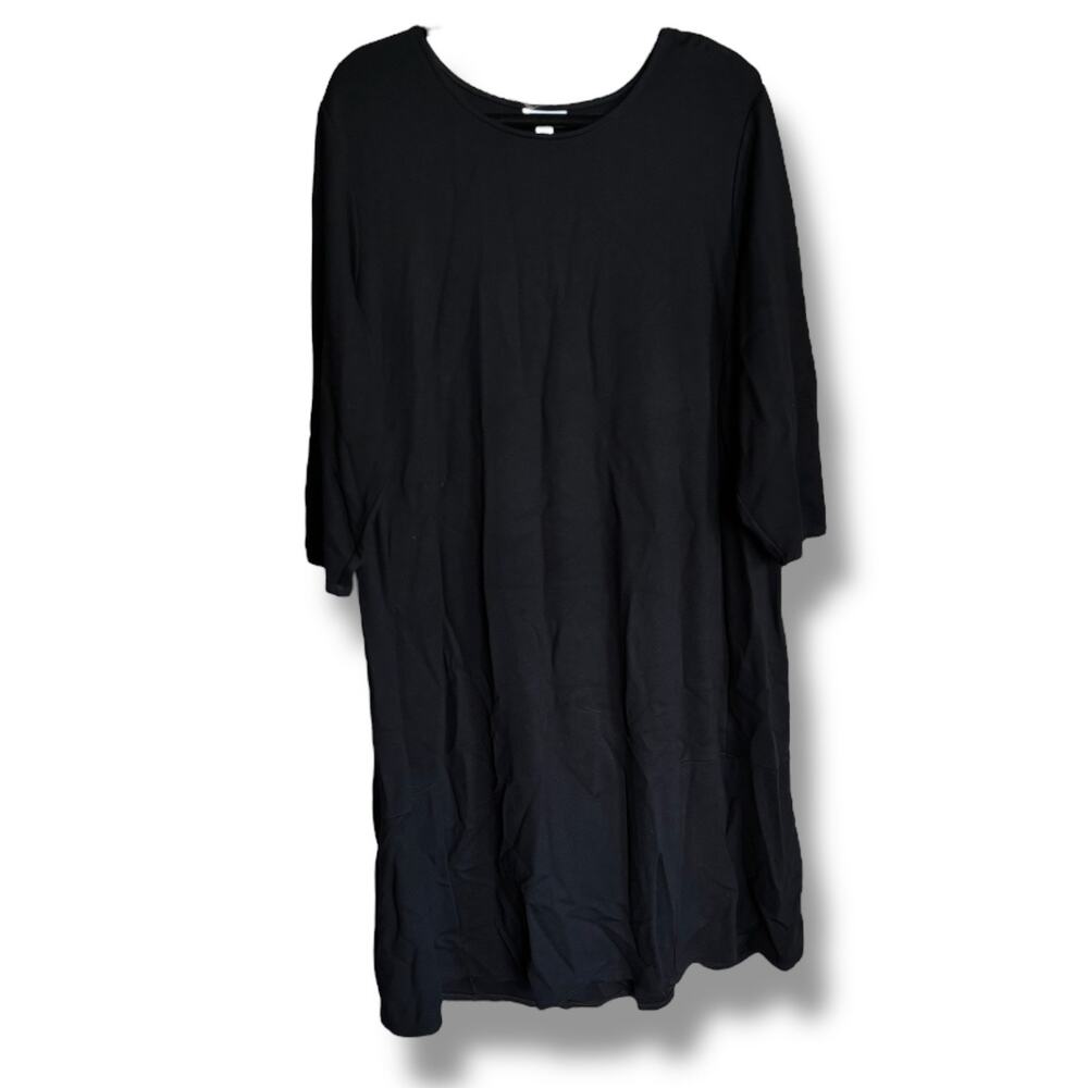 J. Jill Womens Plus Size Black Ponte Knit Dress 3/4‎ Sleeve Shift 2X